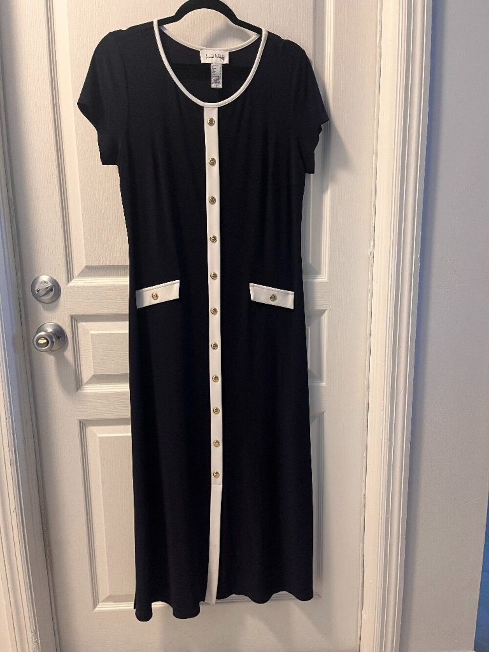 Joseph Ribkoff Midnight Blue/Vanilla Color Block Midi Dress